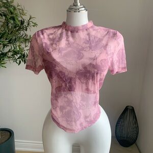 CIDER Pink Mesh Sheer Top Set 2pcs Y2K K Style S